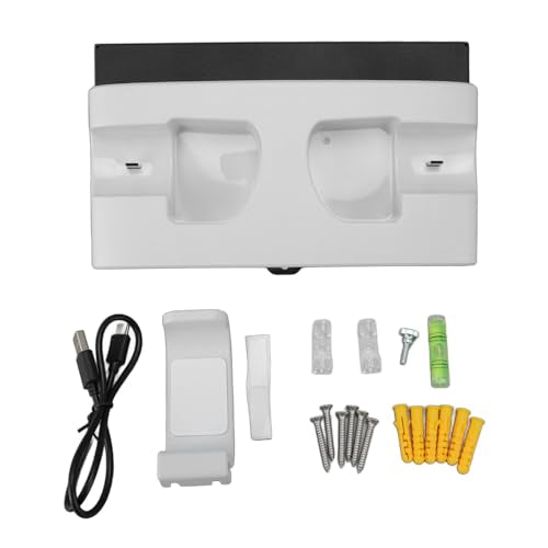 Controller Charger Station, Space Saving Wall Mount Dual Charging Dock Dual Stand Charger, Controller Charging Stand with 15 RGB Light Effects Headset Hook 2 USB Ports