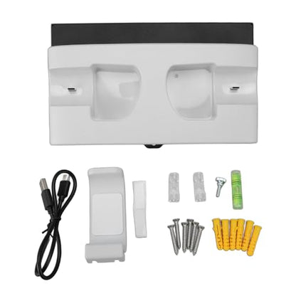 Controller Charger Station, Space Saving Wall Mount Dual Charging Dock Dual Stand Charger, Controller Charging Stand with 15 RGB Light Effects Headset Hook 2 USB Ports