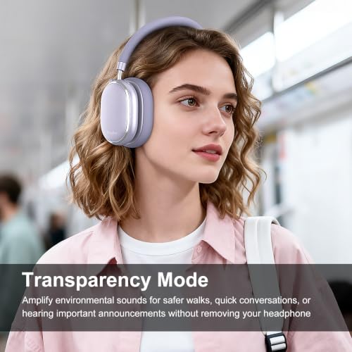 Srhythm NiceComfort 95 Adaptive Noise Cancelling Headphones Wireless | Bluetooth with Spatial Audio,Transparency,ENC,HD Sound,Low Latency for Gaming,Slim Headphones Lightweight - color: Romantic Purple