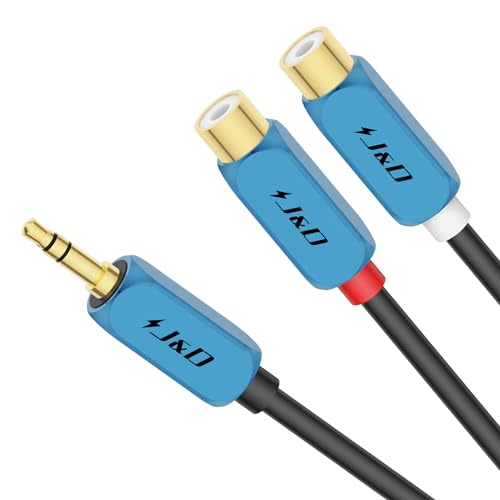 J&D 3.5 mm to 2 RCA Cable, 3.5 mm Male to 2RCA Female Stereo Audio Adapter Extension Cable RCA Female to 3.5mm Male with Heavy Duty Gold Plated RCA to AUX Adapter, 1 Feet