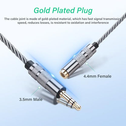 SinLoon 4.4mm Female to 3.5mm TRS Male Audio Adapter Cable, Gold Plated OFC Braided Converter, Balanced to Unbalanced for HiFi DAP Headphone Amplifier (Cool Grey)