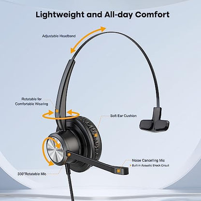 MKJ Cisco Phone Headset Corded RJ9 Telephone Headset Noise Canceling Mic | Microphone Headphone, Compatible with Cisco CP-7821 7841 7942G 7940 7941G 7945G 7962G 7965G 7975G 8811 8841 8861 9951 9971