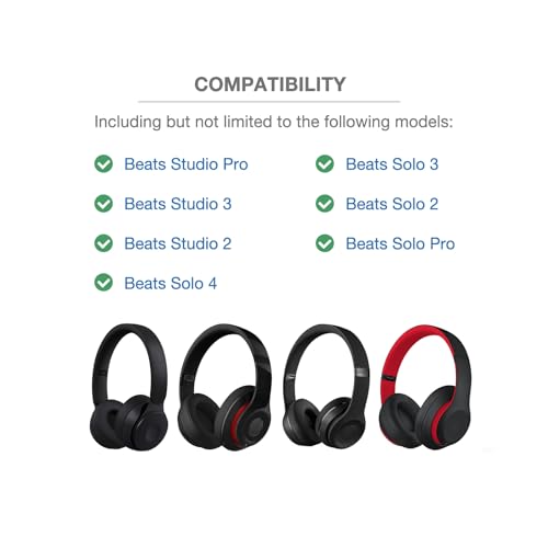 Headband Cushion Cover Compatible with Beats Studio Pro, Studio 3, Studio 2, Solo 4, Solo 3, Solo 2, Solo Pro Headphones, 6mm Thick Soft Cushion, No Wobble Zipper Slider, with Hanging Loop