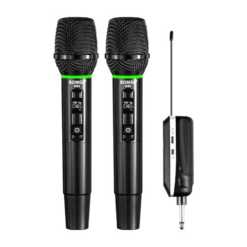 BOMGE Wireless Microphone, Professional Dual Handheld Rechargeable Wireless Microphones, 656FT Range Receiving, Less Latency Karaoke Microphone for Singing, Speech, Party (G86-2ch)