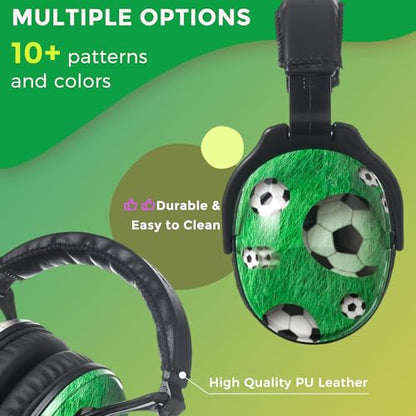 Kids Ear Protection Safety Ear Muffs, NRR 25dB Noise Reduction Children Earmuffs, Hearing Protectors for Sleeping, Studying, Airplane, Concerts, Fireworks-Soccer with Black Band - color: Black Band Soccer