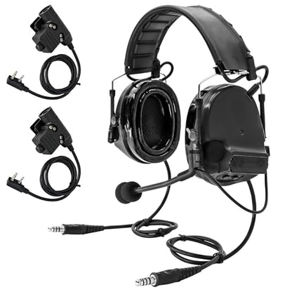 HEARFALCOM Dual Communication Tactical Headset with PTT Adapters U94 PTT Compatible with UV-5R, UV-82 Walkie Talkie Suitable for Airsoft Sports, Hunting, Hearing Protection(BK) - color: Black