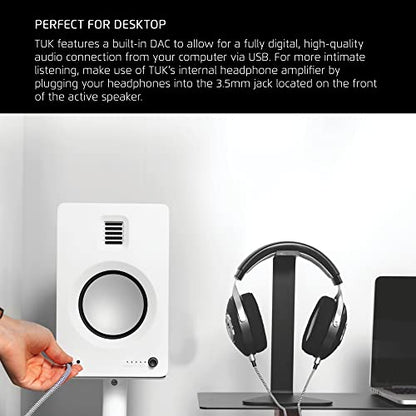 Kanto TUK Powered Speaker with Headphone Out | Built-in USB DAC | Dedicated RCA with Phono Pre-amp | Bluetooth | AMT Tweeter | 5.25" Driver | Pair | Matte White - color: Matte White