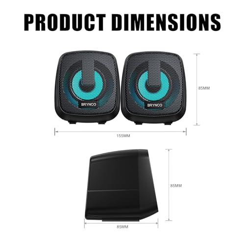 Computer Speakers for Desktop PC, 2.0 Stereo USB-Powered Speakers with 3.5mm AUX, in-Line Volume Control with LED Lights, Compact Plug and Play Speakers for Students, Teens, Monitor, Laptop