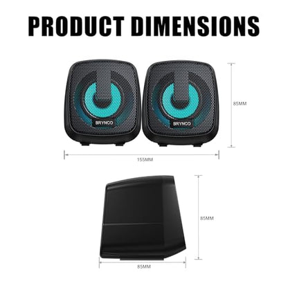 Computer Speakers for Desktop PC, 2.0 Stereo USB-Powered Speakers with 3.5mm AUX, in-Line Volume Control with LED Lights, Compact Plug and Play Speakers for Students, Teens, Monitor, Laptop