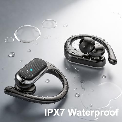 Wireless Sports Earbuds with Ear Hooks & 80H Playtime | IPX7 Waterproof, Bluetooth 5.4, LED Digital Display, 10mm Bass Drivers, Secure Fit Workout Earphones for Fitness & Gym