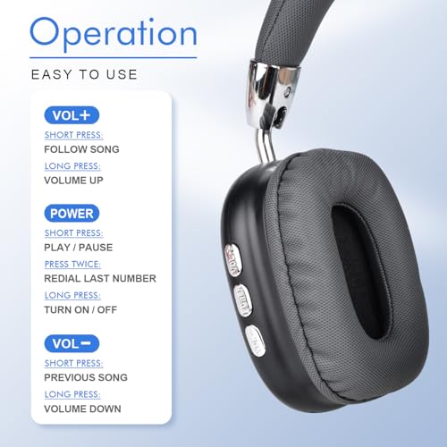 Over Ear Bluetooth Headphones, Foldable Headphones Wireless, Comfortable Fit, Foldable Lightweight Headset, Bluetooth Headphones with Microphone for Phone PC Travel (Black) - color: Black