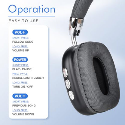 Over Ear Bluetooth Headphones, Foldable Headphones Wireless, Comfortable Fit, Foldable Lightweight Headset, Bluetooth Headphones with Microphone for Phone PC Travel (Black) - color: Black