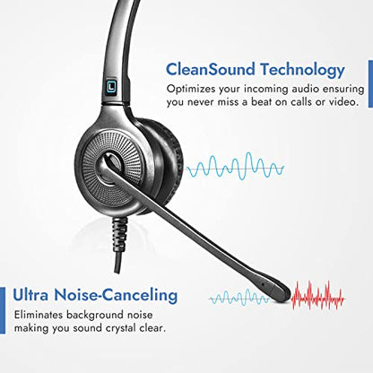 Leitner LH245 Corded Office Phone Headset for Landline Desk Phones | Corded landline, desk phones, Cisco, Yealink, Polycom, Avaya, Mitel, virtually every desk phone, lightweight, 5-year warranty - size: Standard Earpad