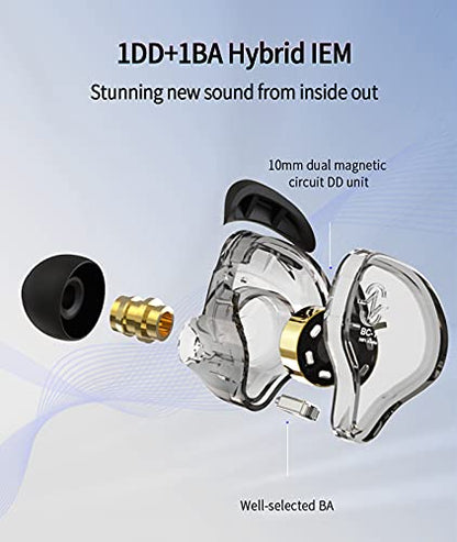 CCZ Melody in Ear Monitor, Dynamic Hybrid Dual Driver in Ear Earphones 1BA+1DD HiFi Wired Headphones Musicians IEM Upgrade Deep Bass Suitable for Bass Vocals Pop Folk ACG (No MIC, Transparent)… | 1BA+1DD HiFi Wired Headphones Musicians IEM Upgrade Deep Ba
