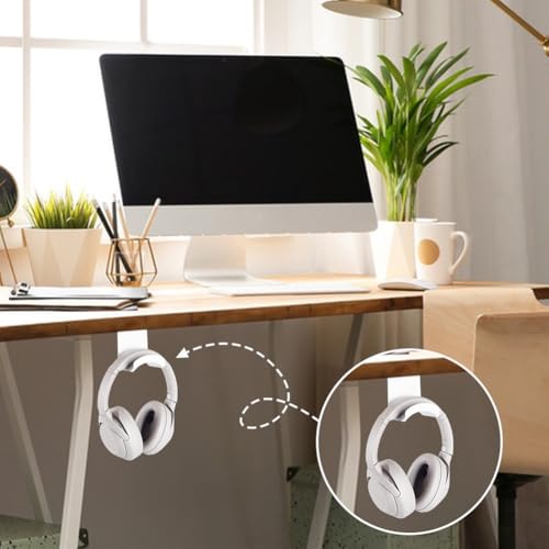AHANDMAKER 2 Pack Headphone Stand for Desk Headphone Holder with Adhesive Gaming Headphones Hanger Under Desk Shelf Mounting Hooks for Bedroom Gaming Setup Organization, White - color: White