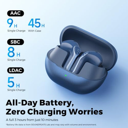 SoundPEATS Air6 HS LDAC Hi-Res Wireless Earbuds, Bluetooth 6.0, 13mm Driver | LDAC Hi-Res Audio Certified, 13mm Triple-Magnet Driver, 2MIC ENC, IPX5 Waterproof, Dynamic EQ, 45H, Bio-Composite Diaphragm - color: Blue