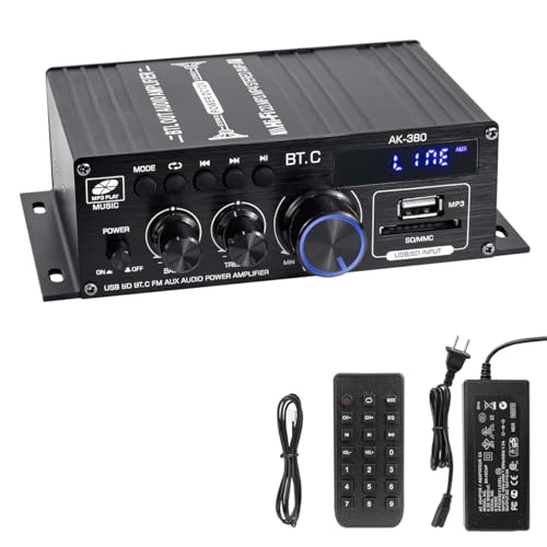 Bluetooth 5.0 Audio Amplifier 400W+400W 2.0 CH AMP HiFi Stereo Treble Bass Audio Receiver for Passive Speakers Theater System AK-380
