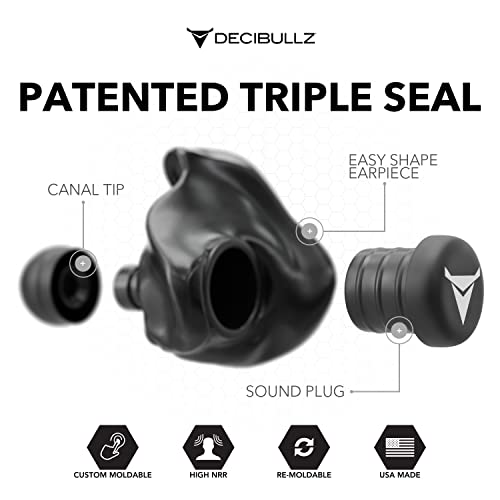 Decibullz - NRR 31 Custom Molded Earplugs, Perfect Fit Ear Protection for Safety, Travel, Work and Shooting (Black) - color: Black