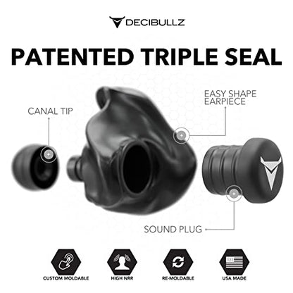 Decibullz - NRR 31 Custom Molded Earplugs, Perfect Fit Ear Protection for Safety, Travel, Work and Shooting (Black) - color: Black