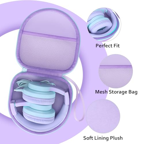 Kid Headphones Case for iClever/Candy Bila Headphone,Purple+Green,Case Only | for iClever BTH12 HS19 BTH20 BTH22 BTH26/Candy Bila/Acer/JBL/MIDOLA/JoySpark/JLab/ADOOPE/Spiderman/EarFun/ Etc Kids Headphone - color: Purple+Green Edge