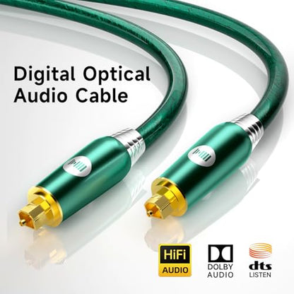 Digital Optical Audio Cable for Soundbar, TV, Home Theater, Audio System - 24K Gold-Plated, High-Fidelity Fiber Optic Cord for Crystal Clear Sound, Emerald, 6.5FT/2M - size: 6.5FT/2M