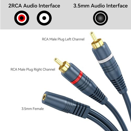 RCA to AUX Adapter 2 Pack, Female AUX 3.5 mm to Male RCA Audio Adapters, Stereo Audio 3.5mm Y Cable Converter for Smartphone Speaker MP3 Tablets TV home theater amplifiers Soundbar Car stereos-20cm