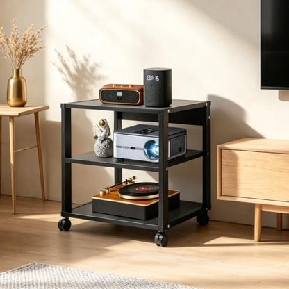 3-Tier AV Media Stand Rack, Rolling Audio Video Equipment Shelf on Lockable Wheels, Heavy Duty Holds 88 lbs for Amplifier Speaker, 19.7x15.7x19.1 in - color: Black, size: 3-Tier