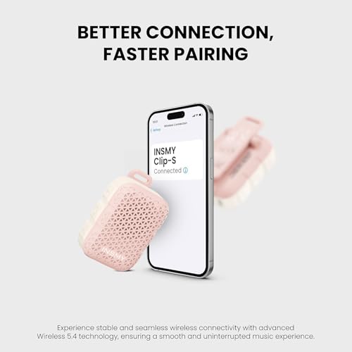 INSMY Wearable Bluetooth Speakers IP67 Waterproof Clip On Small Speaker | Portable Personal Speakers,Clean Sound,Stereo Pair,Wireless,ENC Built-in Mic,Lightweight for Golf Work Pool Gift (Pink) - color: Pink