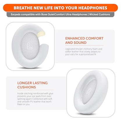 WC PadZ QC Ultra - Earpads for Bose QuietComfort Ultra Gen 1 & 2 | Made by Wicked Cushions | Enhanced Comfort, Thickness & Durability | White - color: White