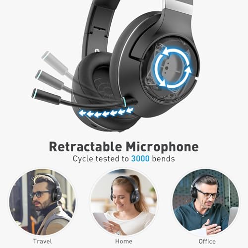 H300 Wireless Headphones with Microphone,Over Ear Bluetooth Headsets, Black | USB Dongle,One-Tap Mute, Environmental Noise Cancelling Retractable Mic for Work Office Call Center Laptop Computer