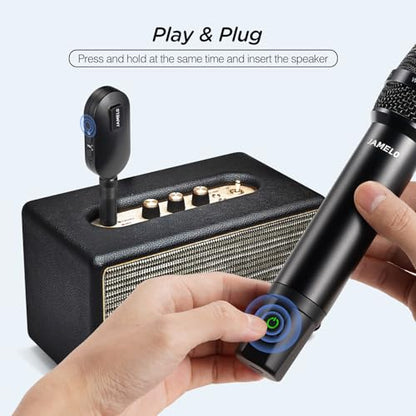 Wireless Microphones, 2.4 GHz Metal Rechargeable Wireless Mics with Dual Professional UHF Handheld Karaoke Microphone System with Receiver, Dynamic Mic for Church, Singing, Speech, Wedding, Party - color: Rechargeable