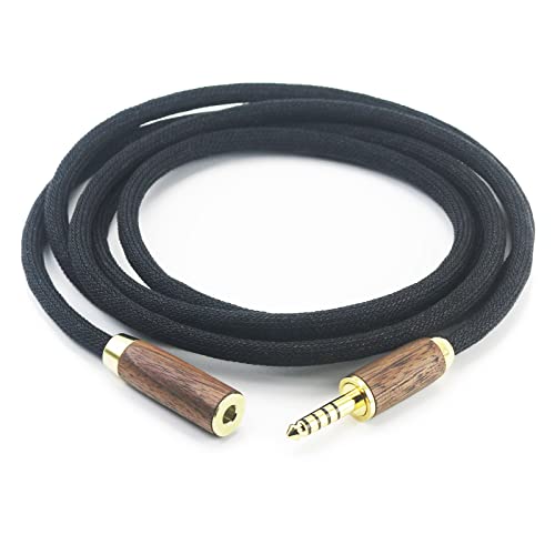 NewFantasia 4.4mm Male to 4.4mm Female Balanced Headphone Audio Adapter Cable Extension Cord 6N OCC Copper Single Crystal Silver Plated Wire Walnut Wood Shell 1.5meters/4.9ft