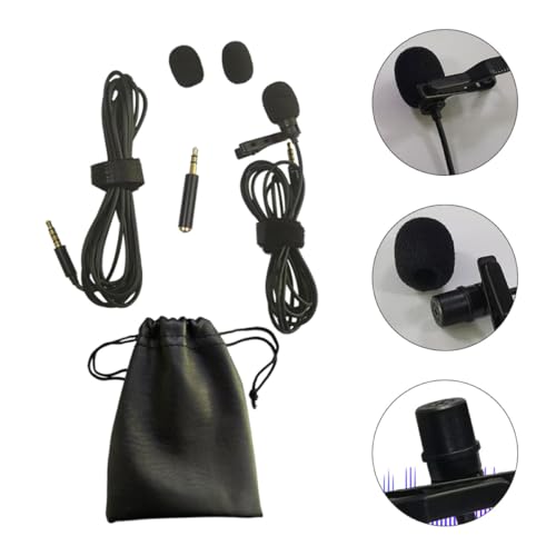 Beaupretty Lapel Condenser Microphone Kit with Clip, 2m Long Wire Hands-Free Mini Recording Mic Set Including Pu Carrying Case and 3.5mm Adapter for Audio Recording and Presentation