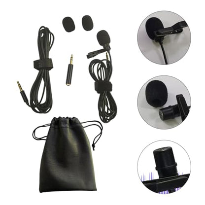 Beaupretty Lapel Condenser Microphone Kit with Clip, 2m Long Wire Hands-Free Mini Recording Mic Set Including Pu Carrying Case and 3.5mm Adapter for Audio Recording and Presentation