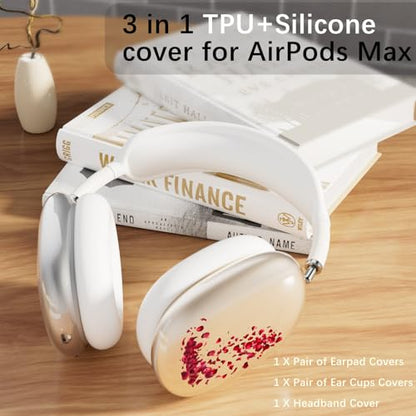 Headphone Cover for AirPods Max, Girly Cute Clear Ear Cups Covers, Silicone Ear Pad Case Headband Cover for Apple AirPods Max (2024/2020), Rose - color: Rose-Clear