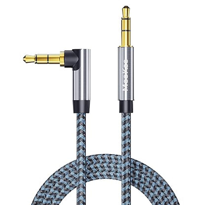 Meokse 3.5mm Audio Cable 20FT/6M, 90 DegreeNylon Braided TRS Aux Cord, Right Angle Jack for Headphone Tight Spaces Car Stereo PC Gaming iPhone Tablets Speakers 24K Gold Plated - size: 20 FT/6M