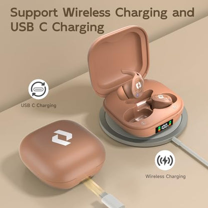 Wireless Ear buds Bluetooth Earbuds Stereo Bass Built in Mic Headphones LED | Power Display Waterproof Wireless Charging Case 64H Playback for iPhone Android Phones Computer Sports Gaming Workout Running - color: Dune