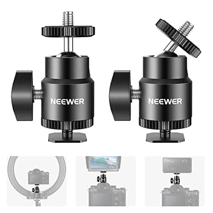 Neewer Mini Ball Head with Cold Shoe & 1/4” Screw, 2 Pack, 360° Swivel 90° Tilt Ballhead Camera Mount Hot Shoe Adapter for Camera, Camcorder, Smartphone, LED Video Light, Microphone, Ring Light, ST17 - style: ST17（2-Pack）