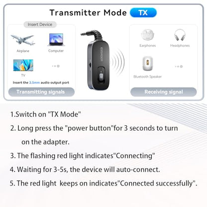 ESSAGER Bluetooth Receiver for Car, Noise Cancelling 3.5mm AUX Bluetooth Car Adapter, Wireless Audio Receiver Transmitter for Home Stereo/Wired Headphones Airplane, Gray - color: Gray