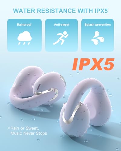 Jzones Open Ear Clip Wireless Earbuds Bluetooth 5.4, Lightweight Comfort Sports Bone Conduction Headphones Built-in Mic for Clear Audio, Stable Fit Earphones 24H Play-Purple - color: Purple