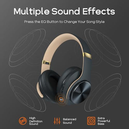 DOQAUS Bluetooth Headphones Over Ear, 90H Playtime, 3EQ Mode, with ENC Mic | Hifi Stereo Sound, Lightweight, Headphones Wireless with Soft Memory Foam Earpads, Deep Bass for Home Office Cellphone PC - color: Shadow Gray