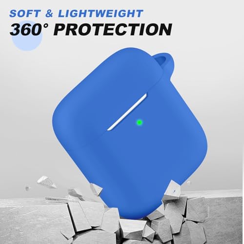 for AirPods Case Cover, Come with Clean Pen，Soft Silicone Protective Cover for Women Men Compatible with Apple AirPods 2nd 1st Generation Charging Case, Front LED Visible,Blue - color: Blue+pen