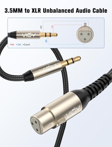 VIOY XLR to 3.5mm Cable 20 FT, 1/8 TRS Male to XLR Female Unbalanced Cord | Multi-layer shielding noise reduction, braided xlr extension mic audio cord for mixer, recorder, amplifier, sound board - size: 20FT