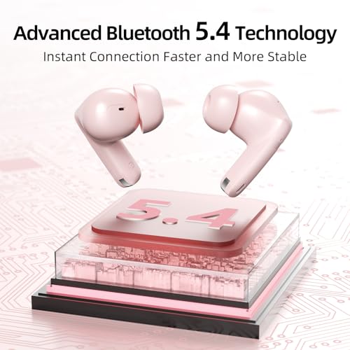 Wireless Earbuds, 100H Bluetooth 5.4 Headphones, ENC+ ANC Noise Cancelling Touch Control True Wireless Bluetooth Ear Buds,Stereo Deep Bass Bluetooth Headset for Sports/Workout/Gym(Pink) - color: Pink
