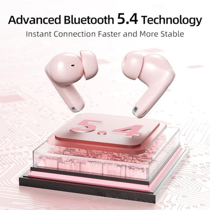 Wireless Earbuds, 100H Bluetooth 5.4 Headphones, ENC+ ANC Noise Cancelling Touch Control True Wireless Bluetooth Ear Buds,Stereo Deep Bass Bluetooth Headset for Sports/Workout/Gym(Pink) - color: Pink