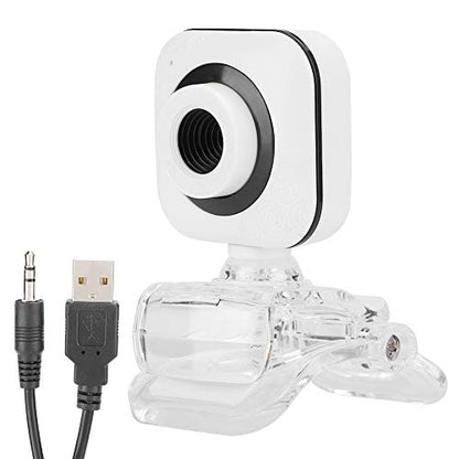 480P Computer Camera - PC Webcam with Transparent Clip - Built in Microphone - for Laptops and Desktop - for Video Calling, Conferencing, Gaming(White)
