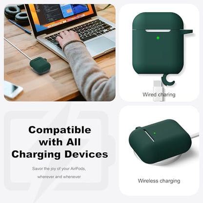 for AirPods 2nd/1st Case Silicone Cover, Black Green | Compatible with Apple AirPods 2nd/1st (2019/2016) Generation with Keychain & Cleaner Kit, Wireless Charging Compatible - color: E1-Black Green