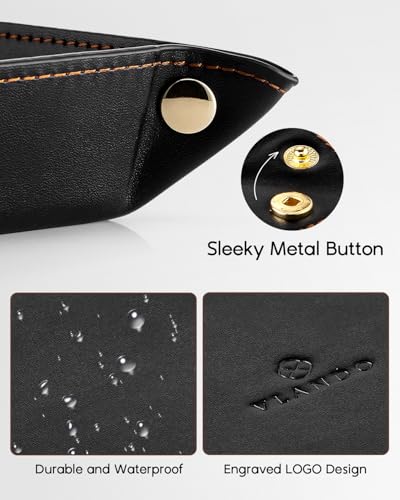 VLANDO Valet Tray, Foldable PU Leather Catchall Tray, Black - color: Black, size: Square