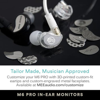MEE audio M6 PRO Musicians' In-Ear Monitors Wired + Wireless Combo Pack: Includes IEMs, 2 Audio Cables and BT3 Hi-Res Bluetooth Audio Adapter w/aptX, LDAC, Auracast Support, & Built-In Headset (Clear) - color: Clear, style: IEMs + Bluetooth Adapter