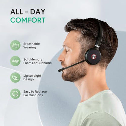Yealink WH62 Stereo DECT Wireless Headset, Teams Certified for Deskphone PC | 525 ft Long Range, Work Headphone with 2X Noise Cancelling Mic, Call Control, 14 Hours Talk Time for Office Call Center - style: WH62 Dual Teams